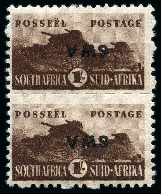 Stamp of South West Africa 1943-44 War Effort 1s with INVERTED OVERPRINT in  mint se-tenant pai