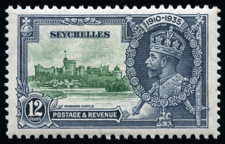 Stamp of Seychelles 1935 Silver Jubilee 12c with "double flagstaff" variety mint hr