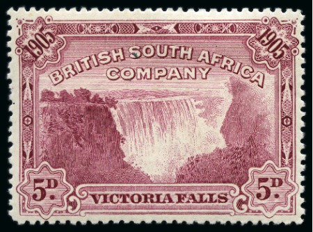 Stamp of Rhodesia 1905 Victoria Falls 5d perf.14.5-15 mint hr with "bird in tree" variety
