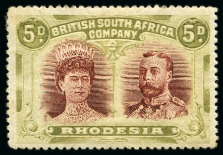 Stamp of Rhodesia 1910-13 Double Heads 5d lake-brown & olive mint
