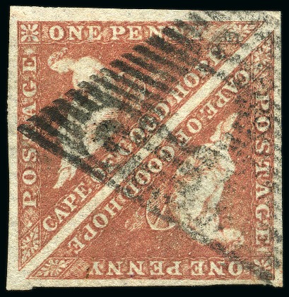Stamp of South Africa » Cape of Good Hope 1853 1d Brown-Red pair with good to huge margins, barred triangle cancel