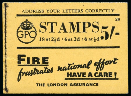 Stamp of Great Britain » Booklets 1938 5s Booklet, edition 29, some trimmed sides to panes, very fine (SG £2'000)