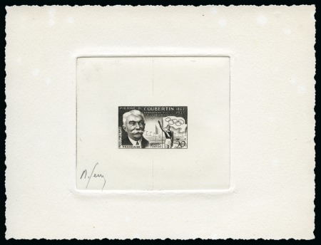 Stamp of Olympics » Pierre de Coubertin and the IOC FRANCE: 1956 30F Pierre de Coubertin die proof in black