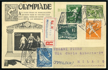 Stamp of Olympics » 1928 Amsterdam » Huygens Postal Stationery Cards (ordered by Series number) 1928 Amsterdam 3c official postal stationery card by Huygens (Serie F.1) depicting FOOTBALL with "AMSTERDAM / STADION" registration label