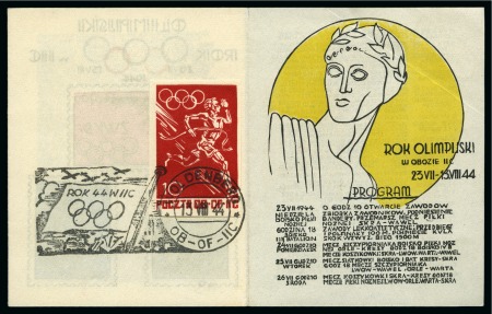 Stamp of Olympics » 1944 Polish P.O.W. Camps 1944 Woldenberg POW Camp Olympic programme, 7.5x9cm, franked on the reverse with 10pf tied by the Olympic flag cancel