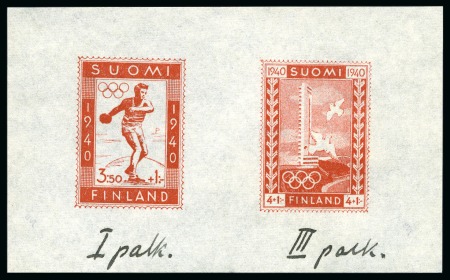 Stamp of Olympics » 1940 Helsinki (Cancelled) 1940 Helsinki Jysky essays of a Discus Thrower and the Stadium in composite pair in red on thin paper