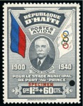 Stamp of Olympics » Pierre de Coubertin and the IOC HAITI: 1939 Pierre de Coubertin issue group on an album pages incl. set of three in mint nh imperf. proof lower marginal pairs