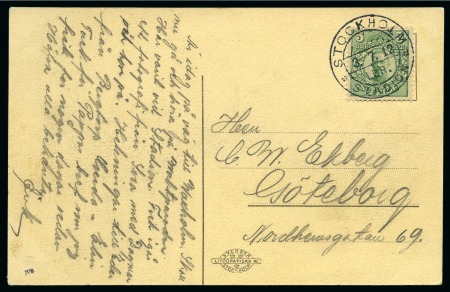 Stamp of Olympics » 1912 Stockholm » LBR. / STADION Cancels 5th DAY: 1912 (Jul 3) Picture postcard of the Stadium with 5ö tied by "STOCKHOLM / LBR. / STADION" cds