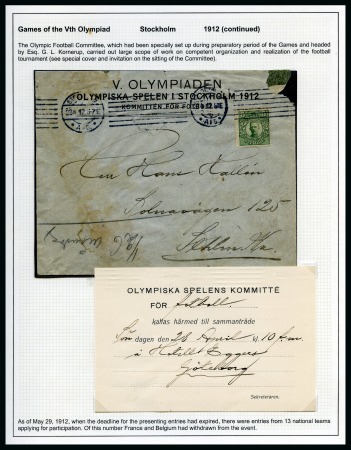 Stamp of Olympics » 1912 Stockholm » Organising Committee Envelopes and Publicity Cachets 1912 Stockholm official COMMITTEE FOR FOOTBALL printed envelope plus printed postcard