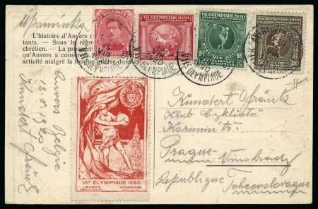 Stamp of Olympics » 1920 Antwerp DURING THE GAMES: 1920 (Aug 15) "VIIe OLYMPIADE" postcard with 1920 Olympics set & official vignette in red tied by Olympic cds