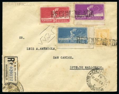 Stamp of Olympics » 1924 Paris » 1924 Olympic Issues of Other Countries URUGUAY: 1924 Uruguay Olympic Football Champions group incl. mint set on yellow paper (faults), covers, blocks of 4