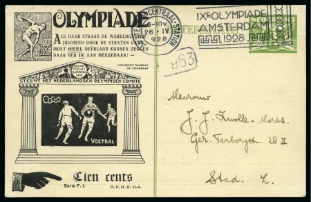 Stamp of Olympics » 1928 Amsterdam » Huygens Postal Stationery Cards (ordered by Series number) 1928 Amsterdam 3c official postal stationery by Huygens depicting football with Olympics cancel