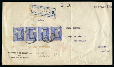 Stamp of Olympics » 1928 Amsterdam » 1928 Olympic Issues of Other Countries URUGUAY: 1930 Official cover sent to Switzerland with 1928 Olympic Football Champions 5c marginal vertical strip of four each with the official "star" puncture