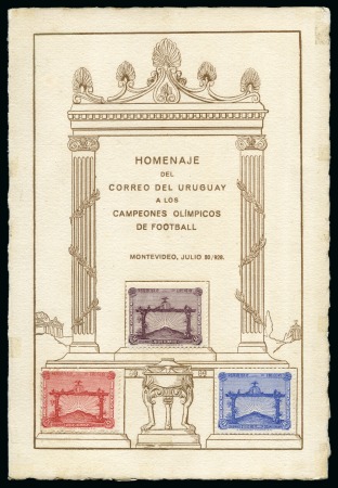Stamp of Olympics » 1928 Amsterdam » 1928 Olympic Issues of Other Countries URUGUAY: 1928 Olympic Football Champions set of three affixed in a Postal Administration folder