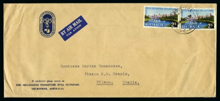 Stamp of Olympics » 1956 Melbourne 1956 Melbourne Olympics collection with focus on FOOTBALL, incl. scarce Olympic registered labels on covers and OC printed cover