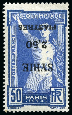 Stamp of Olympics » 1924 Paris » 1924 Olympic Issues of Other Countries FRENCH COLONIES: 1924 Olympic overprints for Syria and Grand Liban, mint group incl. "SYRIE" surcharge set with INVERTED OVERPRINTS