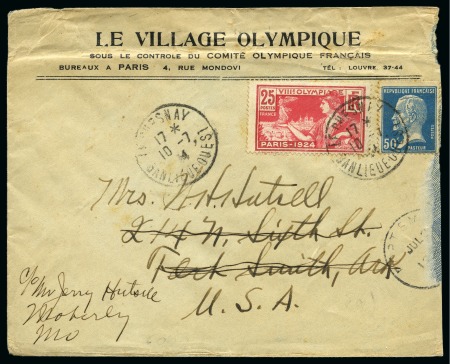 Stamp of Olympics » 1924 Paris » Covers and Cancellations 1924 Paris "LE VILLAGE OLYMPIQUE" printed envelope with 1924 Olympic 25c and 50c Pasteur
