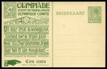 Stamp of Olympics » 1928 Amsterdam » Huygens Postal Stationery Cards (ordered by Series number) 1928 Amsterdam 5c official postal stationery card by Huygens (Serie A. 1001-2000), unused