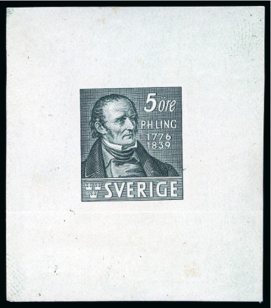 Stamp of Sweden 1939, 5ö P.H.Ling as a Bohumil Heinz single die proof in green