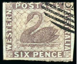 Stamp of Australia » Western Australia 1861 6d Purple on blued paper, perf.14-16 very rough, with partial "CANCELLED" hs