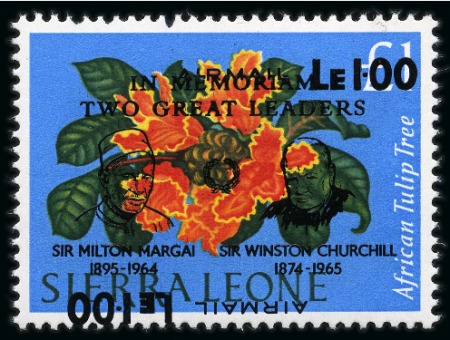 Stamp of Sierra Leone 1965 Churchill 1l on £1 mint nh with "AIRMAIL" and "LE1.00" DOUBLE ONE INVERTED