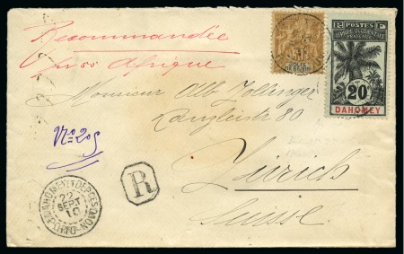 Stamp of Colonies françaises » Dahomey 1910, Rare affranchissement mixte 20c Palmier du Dahomey