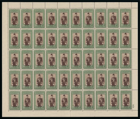 Stamp of Egypt » 1936-1952 King Farouk Definitives 1937-46 50pi green and sepia, complete nh sheet of