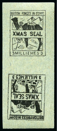 Stamp of Egypt » British Forces in Egypt 1932 3m black on azure greyish paper imperforate essay in vertical tête-bêche pair