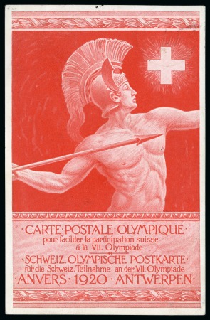 Stamp of Olympics » 1920 Antwerp 1920 Antwerp Swiss fund-raising postcard depicting an ancient Javelin thrower, sent from Rorschach