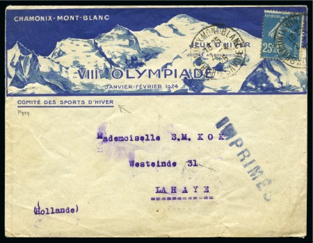 Stamp of Olympics » 1924 Chamonix 1926  Illustrated Olympic envelope depicting Mont Blanc with "COMITÉ DES SPORTS D'HIVER" inscription sent to the Netherlands 