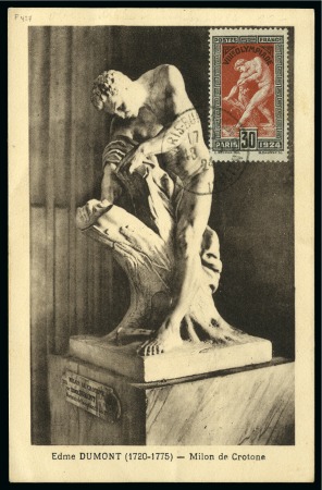 Stamp of Olympics » 1924 Paris » Covers and Cancellations 1924 Paris maxi card showing the statue of Milo of Croton franked on the picture side by Olympic 30c