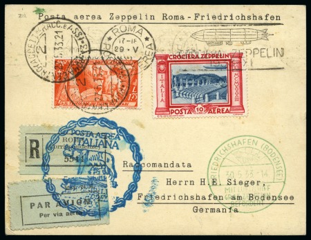 Stamp of Olympics » 1960 Rome 1933 Rome-Friedrichshafen Zeppelin flight card with Italy stamps depicting the stadium