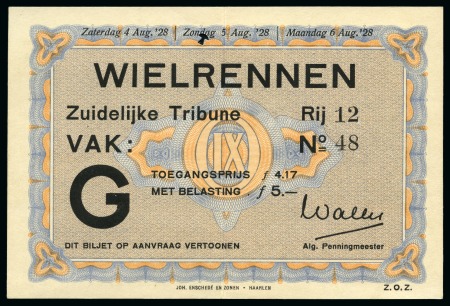 Stamp of Olympics » 1928 Amsterdam » Memorabilia 1928 Amsterdam cycling season ticket, signed on the front by Bernard Leene, Gold medal winner in the Tandem