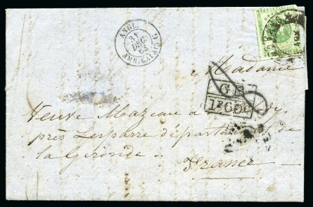 Stamp of Venezuela 1863 cover franked with the rare 'Eagle' 2r green sent