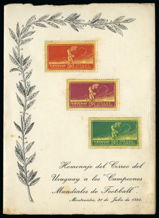 Stamp of Olympics » 1924 Paris » 1924 Olympic Issues of Other Countries 1924 Uruguay Football Champions issue mint set on yellow paper affixed to presentation folder