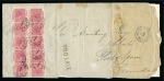 Stamp of Grenada 1894 (Oct 31) Envelope to Trinidad with 1887 1d carmine block of five tête-bêche pairs tied by "A" cds, with "TOO LATE" hs adjacent