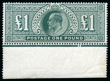 Stamp of Great Britain » King Edward VII » 1911-13 Somerset House Issues 1911-13 Somerset House £1 deep green mint nh lower marginal