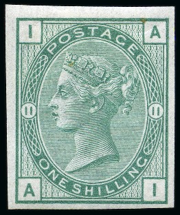 Stamp of Great Britain » 1855-1900 Surface Printed » 1873-80 Large Coloured Corner Letters 1873-80 1s Green pl.11 AI imperforate imprimatur