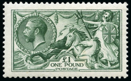 Stamp of Great Britain » King George V » 1913-19 Seahorse Issues 1913 £1 Dull blue green, superb mint never hinged