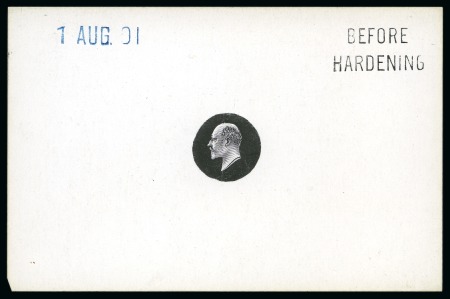 Stamp of Great Britain » King Edward VII » 1902-10 De La Rue Issues 1901 De La Rue small head die proof with uncleared surround, printed in black on white glazed card