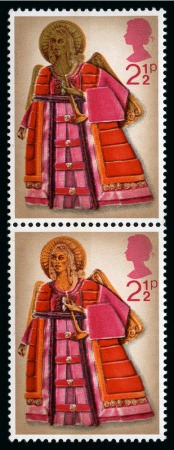 Stamp of Great Britain » Queen Elizabeth II 1972 Christmas 2 1/2p showing variety GOLD OMITTED in mint nh vertical pair with normal