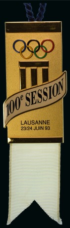 Stamp of Olympics » Pierre de Coubertin and the IOC 1993 IOC Congress in Lausanne participation badge with white ribbon