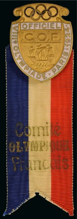 Stamp of Olympics » 1924 Paris » Memorabilia 1924 Paris Olympic Committee member's badge incl. original ribbon