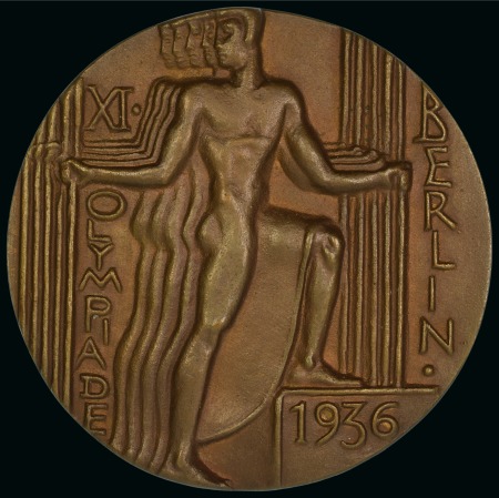 Stamp of Olympics » 1936 Berlin » Medals 1936 Berlin participation medal, 70mm, bronze, with maker's mark "GUSS H. NOACK BERLIN" on edge