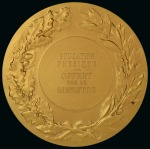 Stamp of Olympics » 1900 Paris "Education physique / offert par le Ministre" gilt bronze medal, 50 mm, engraved by Morlon with legend on one side and head of Marianne