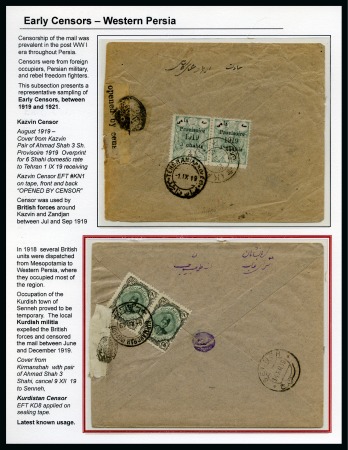 Stamp of Persia » Censored Mail 1919 Censor Mail Kurdistan Persia an album page nicely written up with two covers