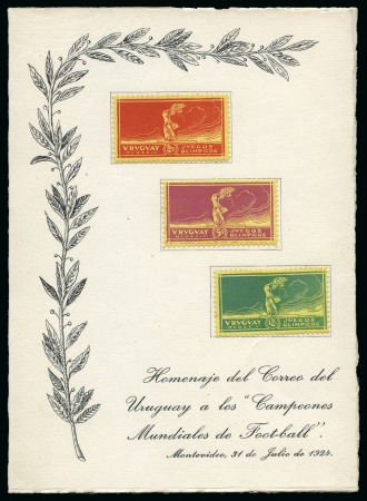 Stamp of Olympics » 1924 Paris » 1924 Olympic Issues of Other Countries 1924 Uruguay Football Champions issue mint set on yellow paper affixed to presentation folder