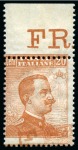 Stamp of Italy 1917, 20 c. arancio, decalco di parte della stampa e del testo marginale in basso