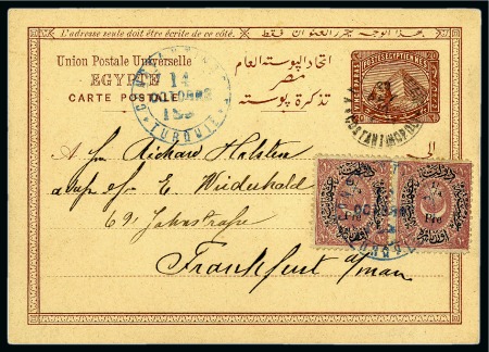 Stamp of Egypt » Egyptian Post Offices Abroad » Consular Offices » Constantinople 1880, 1879-84 20 paras postal card from Constantinople to Frankfurt, Germany, cancelled Egyptian Offi ce in Constantinople