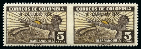 Stamp of Olympics » 1932-1936 Intervening Championships COLOMBIA: 1935 Third National Olympiad 5c IMPERF. BETWEEN pair, mint og
